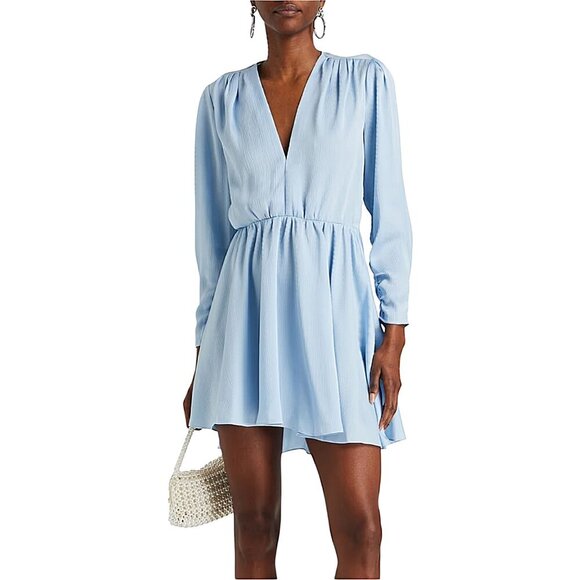 Maje Dresses & Skirts - NWT Maje Revolver Hammered Crepe Baby Blue Ruched Sleeve Mini Dress - 42 (10)